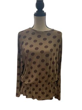 Zara Brown Dot Print Long Sleeve Top